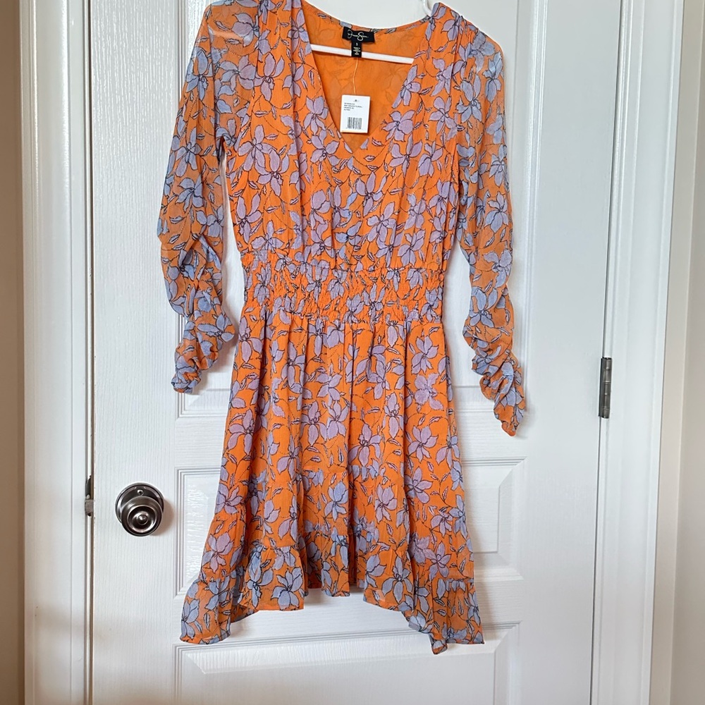 JESSICA SIMPSON size Small Orange Floral Pattern Mini Dress NEW $127
